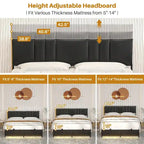 Upholstered Bed Frame with Height Adjustable Headboard,with RGB LED Light and Charging Hub