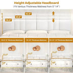 Upholstered Bed Frame with Height Adjustable Headboard,with RGB LED Light and Charging Hub