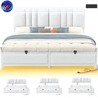 Upholstered Bed Frame with Height Adjustable Headboard,with RGB LED Light and Charging Hub