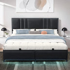 Upholstered Bed Frame with Height Adjustable Headboard,with RGB LED Light and Charging Hub
