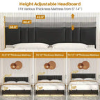 Upholstered Bed Frame with Height Adjustable Headboard,with RGB LED Light and Charging Hub