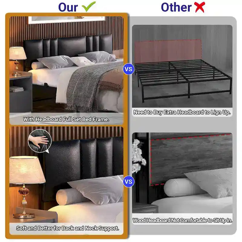 Upholstered Bed Frame with Height Adjustable Headboard,with RGB LED Light and Charging Hub
