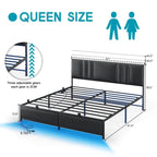 Upholstered Bed Frame with Height Adjustable Headboard,with RGB LED Light and Charging Hub