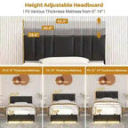 Upholstered Bed Frame with Height Adjustable Headboard,with RGB LED Light and Charging Hub