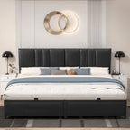 Upholstered Bed Frame with Height Adjustable Headboard,with RGB LED Light and Charging Hub