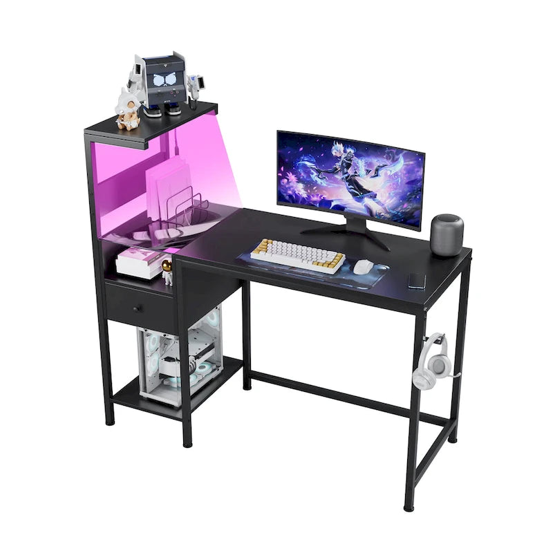 Computer Desk with Power Outlet & Storage Shelves