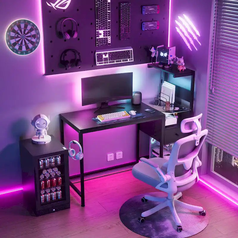 Computer Desk with Power Outlet & Storage Shelves