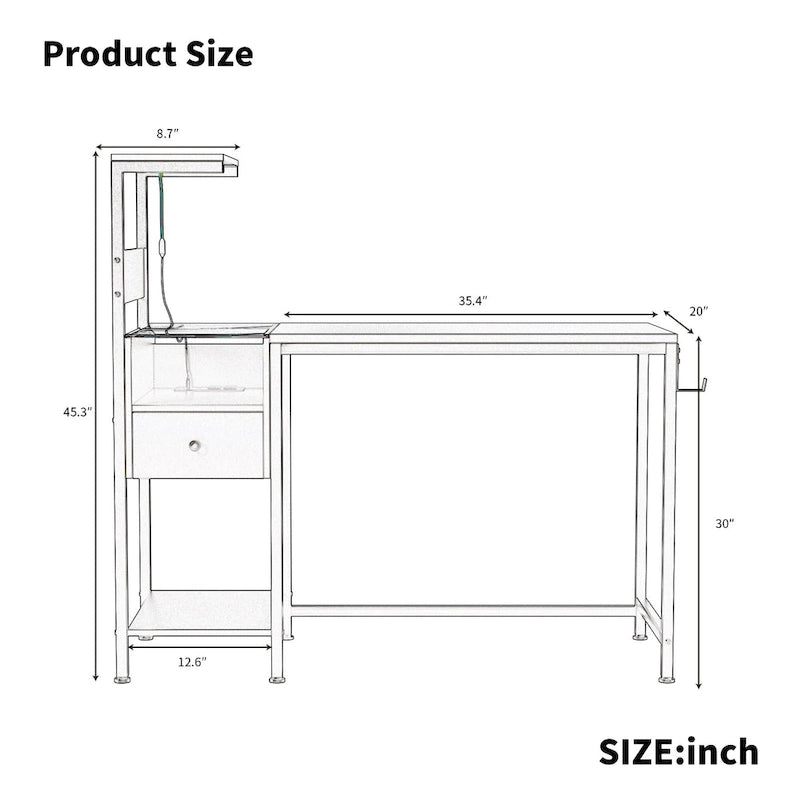 Computer Desk with Power Outlet & Storage Shelves