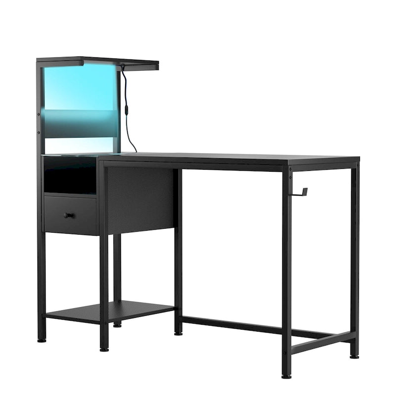 Computer Desk with Power Outlet & Storage Shelves