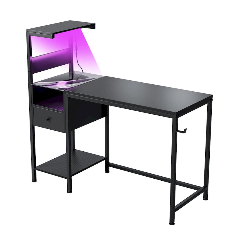 Computer Desk with Power Outlet & Storage Shelves