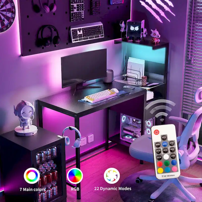 Computer Desk with Power Outlet & Storage Shelves