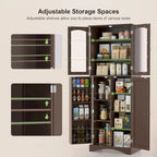 64 Kitchen Pantry Cabinet, Tall Storage Cabinet with Glass Doors and Adjustable Shelves