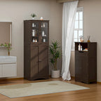 64 Kitchen Pantry Cabinet, Tall Storage Cabinet with Glass Doors and Adjustable Shelves