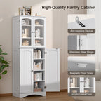 64 Kitchen Pantry Cabinet, Tall Storage Cabinet with Glass Doors and Adjustable Shelves