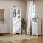 64 Kitchen Pantry Cabinet, Tall Storage Cabinet with Glass Doors and Adjustable Shelves