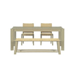 Farmhouse Wood Dining Set of 4, Extendable Kitchen Table Set with 2 Curved Backrest Chairs and Rattan Bench for 4-8 Guests