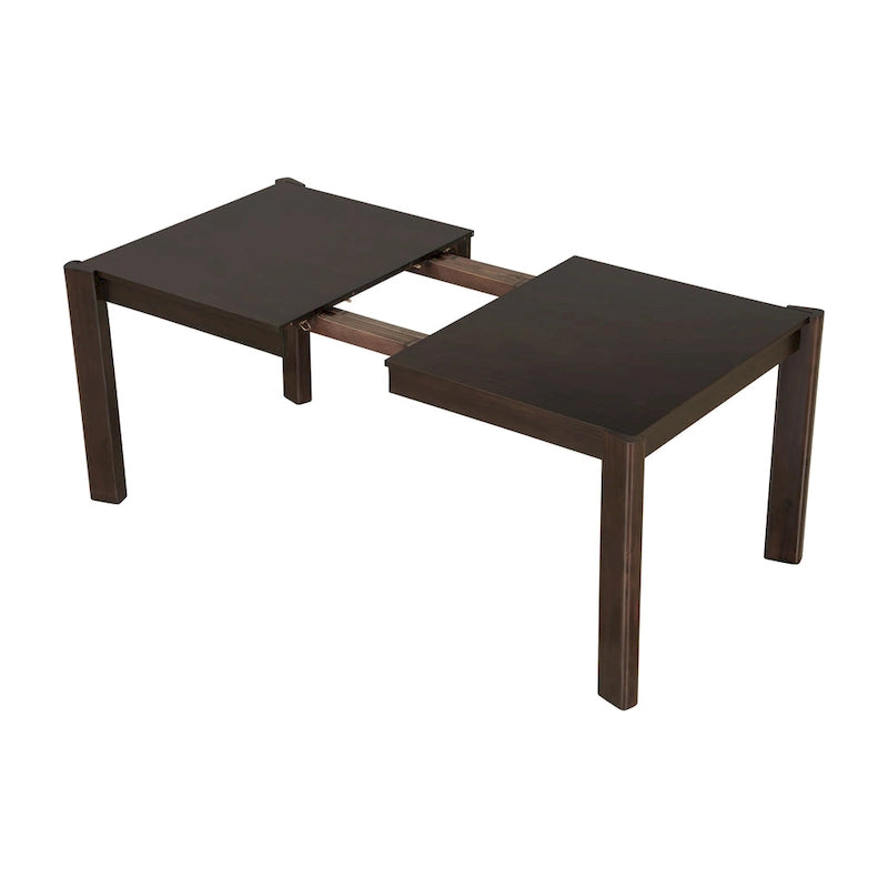 Farmhouse Wood Dining Set of 4, Extendable Kitchen Table Set with 2 Curved Backrest Chairs and Rattan Bench for 4-8 Guests