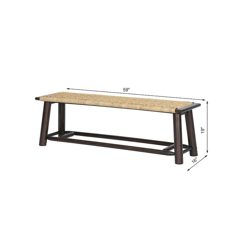Farmhouse Wood Dining Set of 4, Extendable Kitchen Table Set with 2 Curved Backrest Chairs and Rattan Bench for 4-8 Guests