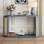 Arrow-Shaped Design Console Table Entryway Table with Open Shelf, Rattan Sofa Table Accent Table for Living Room Hallway