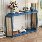 Arrow-Shaped Design Console Table Entryway Table with Open Shelf, Rattan Sofa Table Accent Table for Living Room Hallway