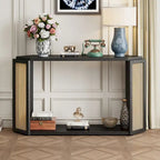 Arrow-Shaped Design Console Table Entryway Table with Open Shelf, Rattan Sofa Table Accent Table for Living Room Hallway