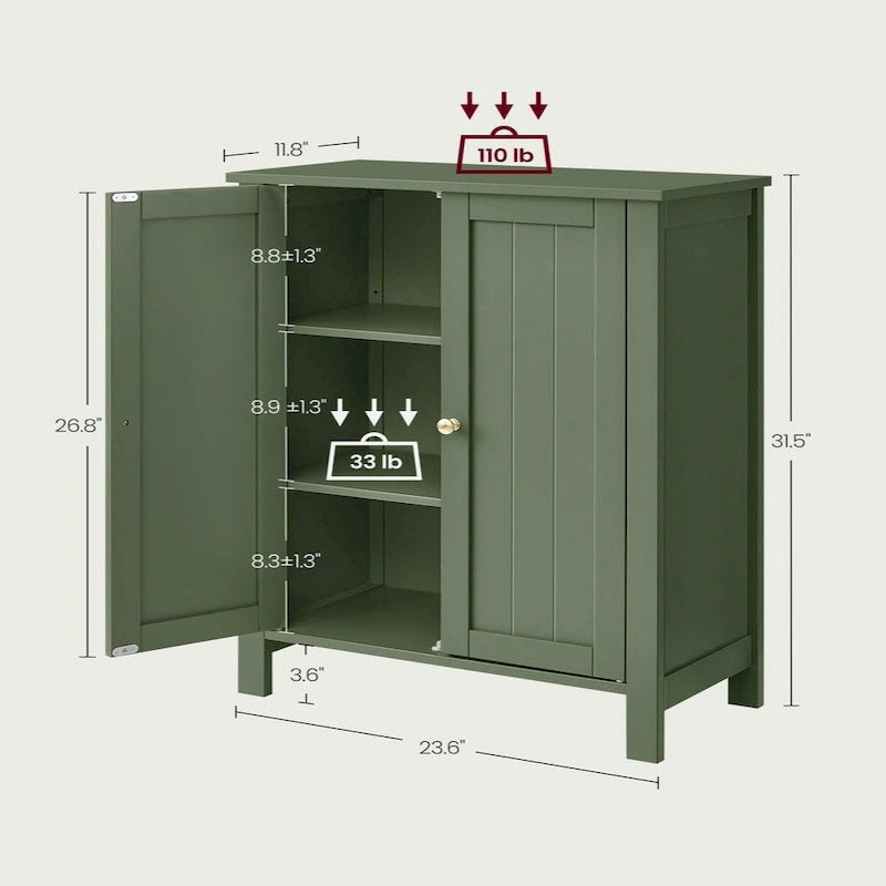 Modern Forest Green Storage Cabinet for Bathroom Adjustable Shelves and Space-Saving Design - 11.8D x 23.6W x 31.5H