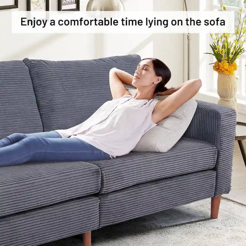 82.68 in. L Corduroy Mid-Century Modern Rectangle 2-Seater Loveseat with Square Arm