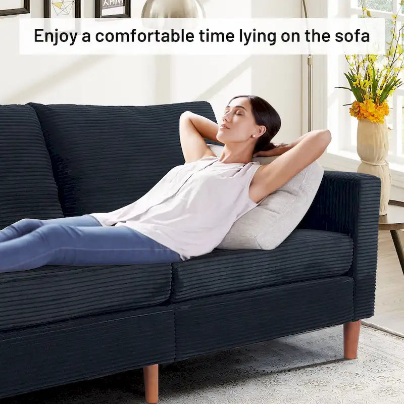 82.68 in. L Corduroy Mid-Century Modern Rectangle 2-Seater Loveseat with Square Arm