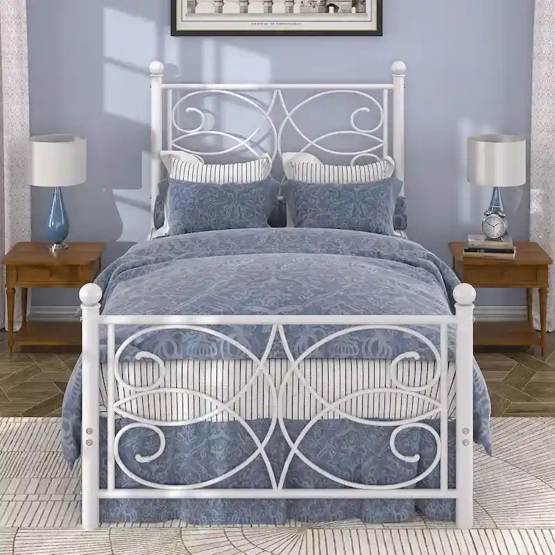 VECELO Metal Bed Frame with High Headboard and Footboard, Platform Beds with Heavy Duty Mattress Foundation