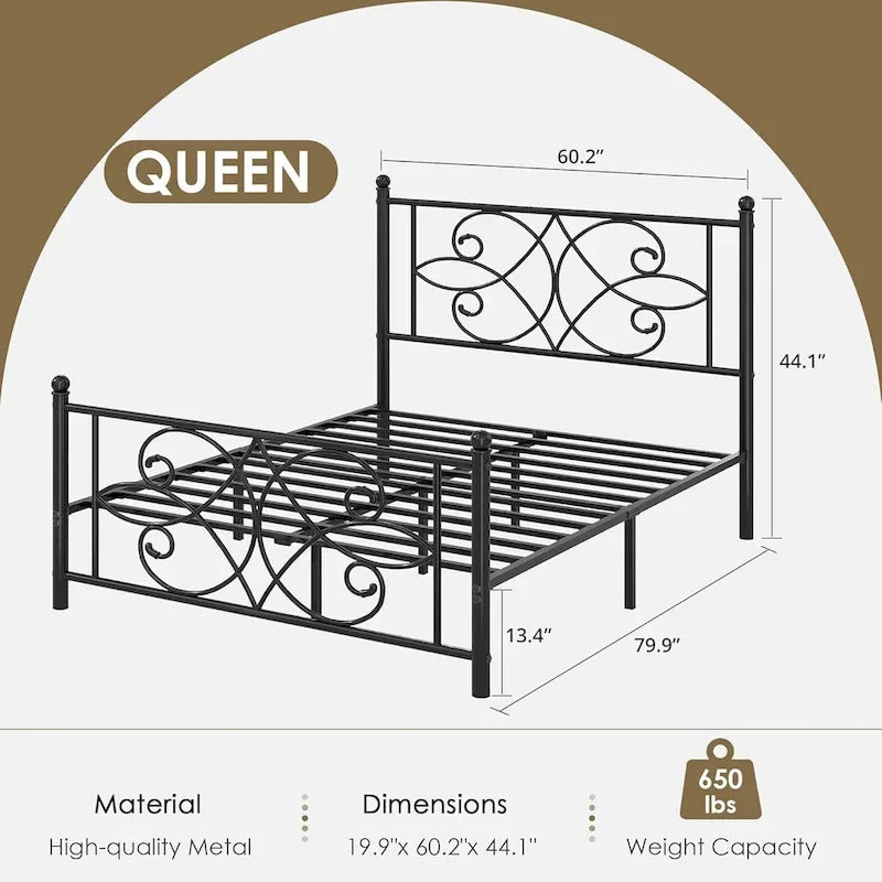 VECELO Metal Bed Frame with High Headboard and Footboard, Platform Beds with Heavy Duty Mattress Foundation