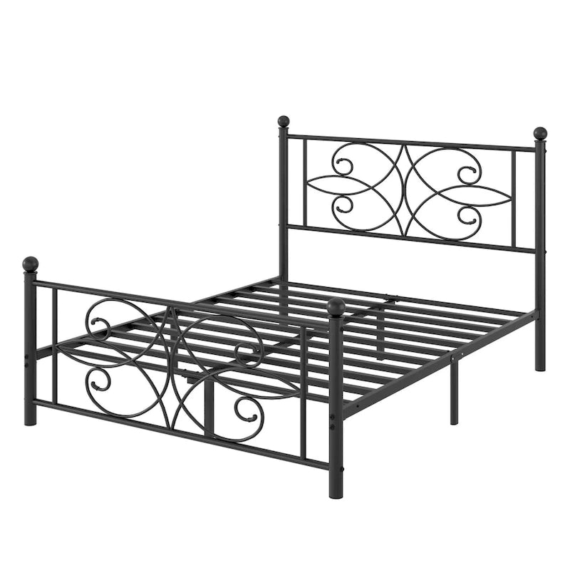 VECELO Metal Bed Frame with High Headboard and Footboard, Platform Beds with Heavy Duty Mattress Foundation