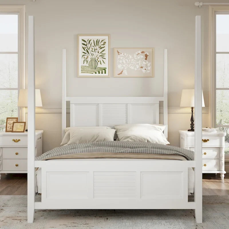 King Size Solid Pine Four-Poster Bed with 75 Tall Traditional Canopy Bed Frame