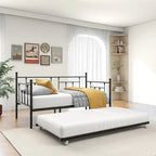 Modern Style Twin Size Metal Daybed with Trundle for Kids or Guest for Bedroom