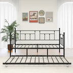 Modern Style Twin Size Metal Daybed with Trundle for Kids or Guest for Bedroom