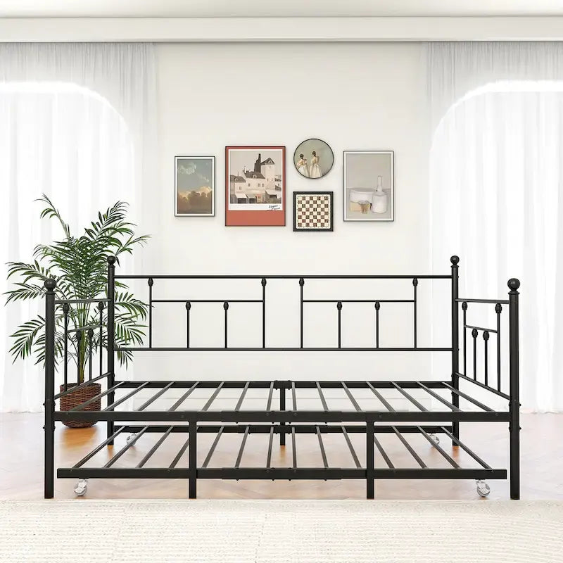 Modern Style Twin Size Metal Daybed with Trundle for Kids or Guest for Bedroom