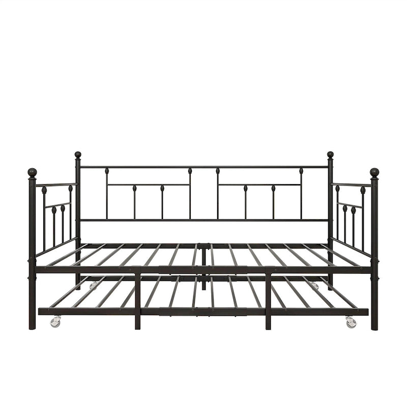 Modern Style Twin Size Metal Daybed with Trundle for Kids or Guest for Bedroom
