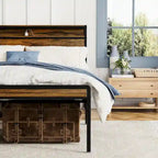 Queen Size Platform Bed with Storage Headboard and LED