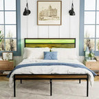 Queen Size Platform Bed with Storage Headboard and LED