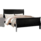 Black King Size Transitional Solid Wood Bed with Veneers and Brass Hardware