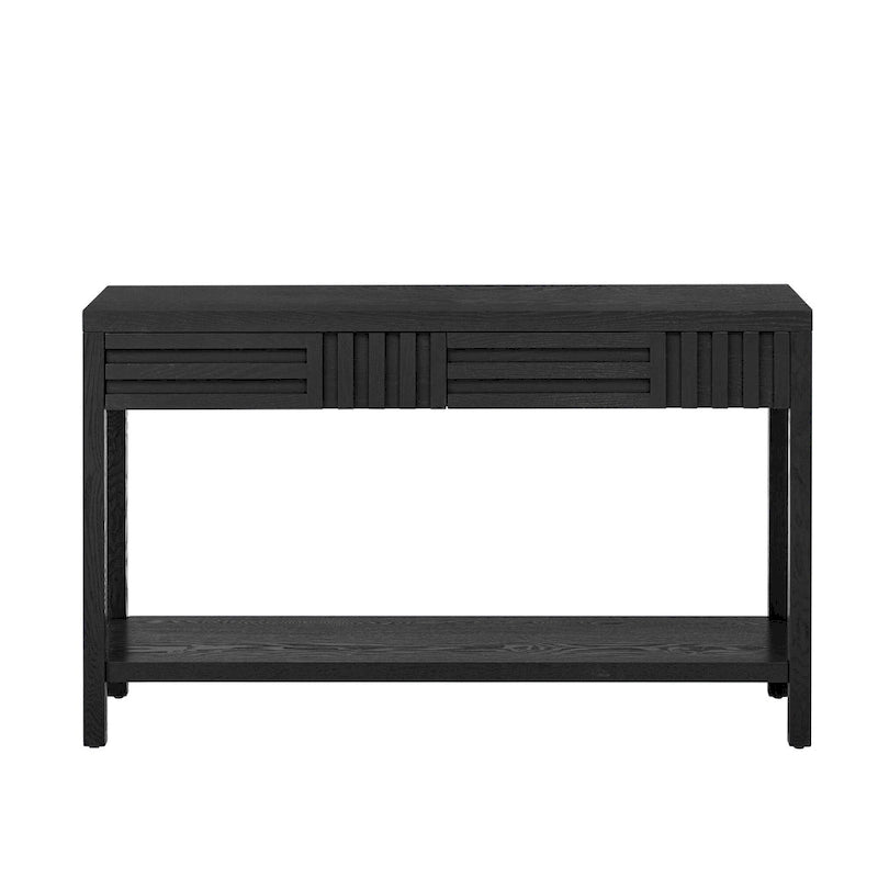 51.3 MDF Classic Stripe Console Table - Ash Veneer & Fir Wood Legs with 2 Drawers