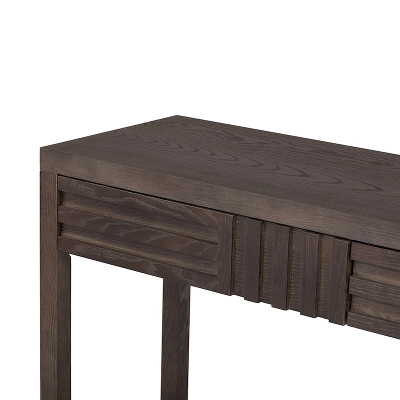 51.3 MDF Classic Stripe Console Table - Ash Veneer & Fir Wood Legs with 2 Drawers