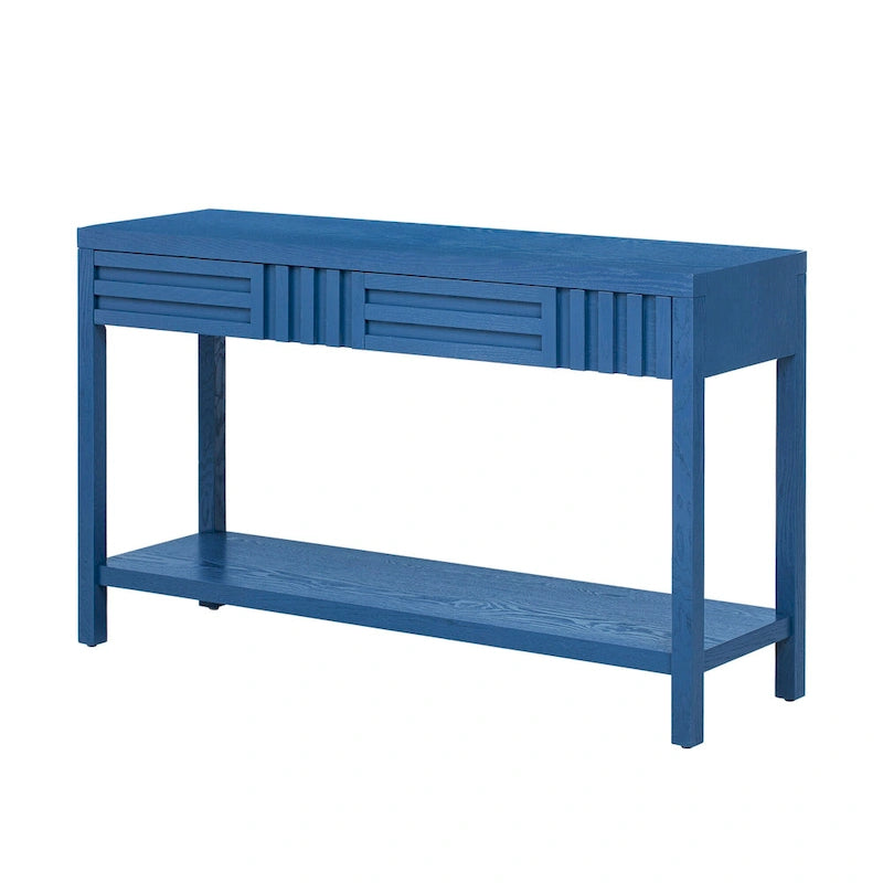 51.3 MDF Classic Stripe Console Table - Ash Veneer & Fir Wood Legs with 2 Drawers