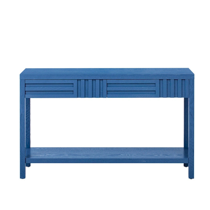 51.3 MDF Classic Stripe Console Table - Ash Veneer & Fir Wood Legs with 2 Drawers