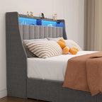 Light Grey Full Size Platform Bed with LED and Storage Drawers