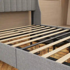 Light Grey Full Size Platform Bed with LED and Storage Drawers