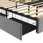 Light Grey Full Size Platform Bed with LED and Storage Drawers