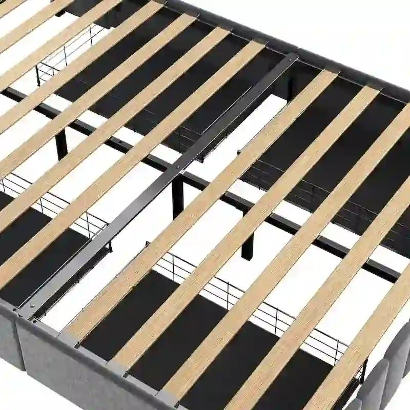 Light Grey Full Size Platform Bed with LED and Storage Drawers