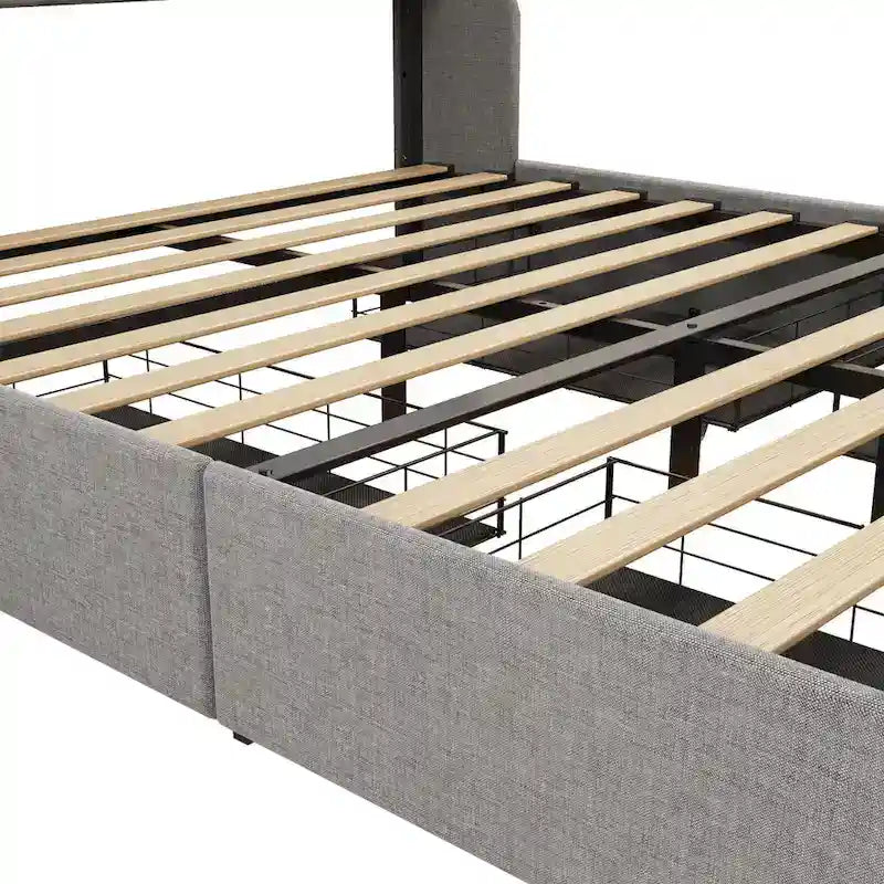 Light Grey Full Size Platform Bed with LED and Storage Drawers