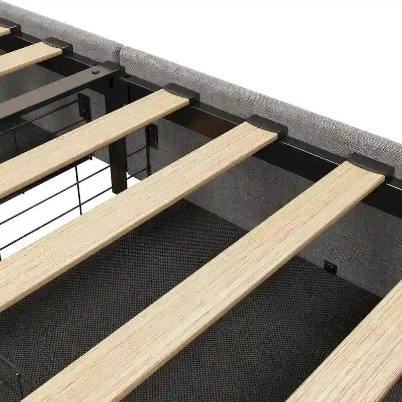 Light Grey Full Size Platform Bed with LED and Storage Drawers
