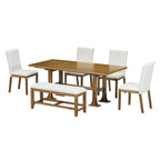 6-Piece Farmhouse Extendable Dining Set with Leaf & Bench